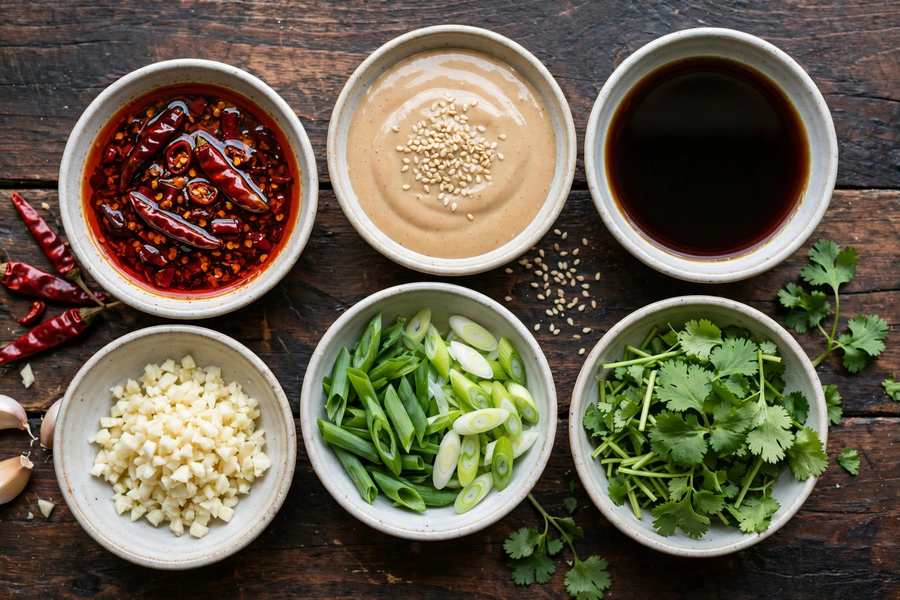 Sauce bar with toppings and condiments